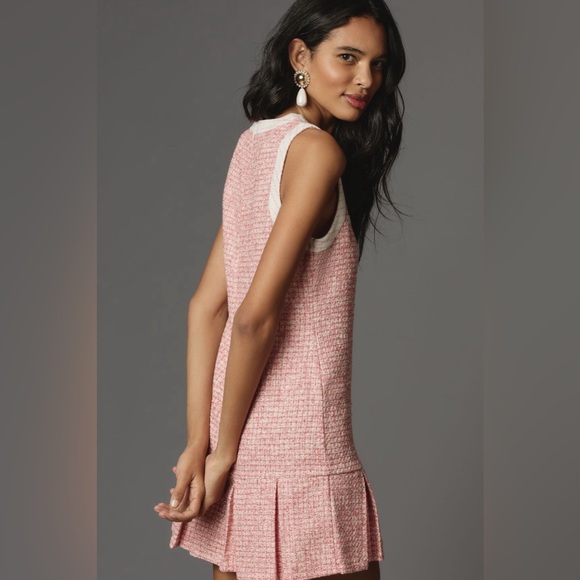 ✨ Anthropologie Sleeveless Tweed Pleated Mini Dress Sz L - Picture 2 of 8